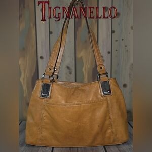 Tignanello Tan Leather Shoulder Bag Preloved Condition